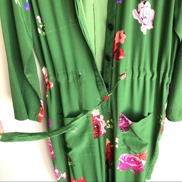 Creatures of Comfort Green Floral Jumpsuit Silk Long Sleeve Boho - Picture 7 of 16